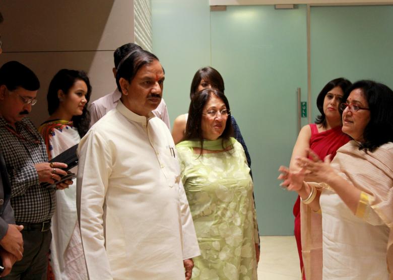Dr Sharma with Mrs. Kiran Nadar was given an overview of the current exhibition Constructs